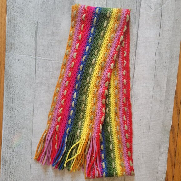 Colorful Hand-Knitted Scarf With Fringe Ends - Picture 3 of 3